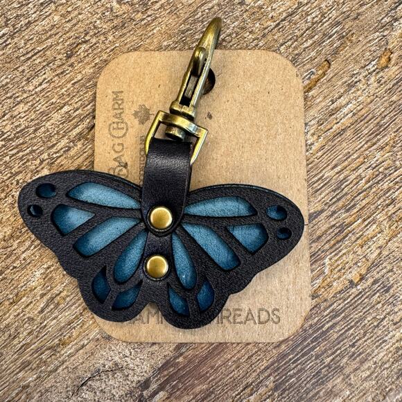 Butterfly Charm Genuine Leather Purse Charm Butterfly Keychain Crossbody NEW - Picture 3 of 6